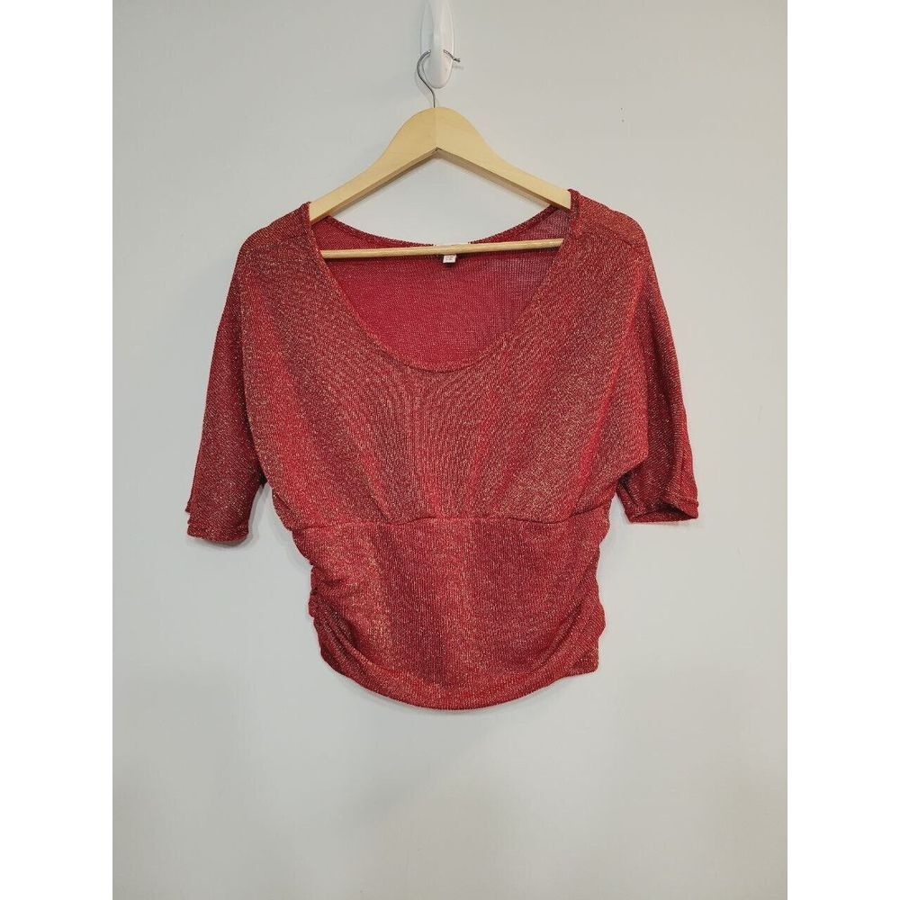 Bongo Metallic‎ Ruched 3/4th Sleeve Cropped Top Size Women's Large